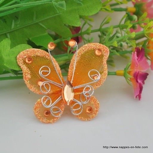 Broche Papillon Ancienne En Argent Massif émaillé - Marron Orangé - Vintage Français - Occasion