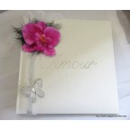 Livre d'or personnalisé orchidée rose fushia