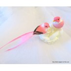 couple d'oiseaux artificiels rose pour déco thème oiseaux