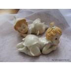 2 figurines anges assorties pour baptême ou naissance