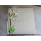 Livre d'or personnalisé blanc et anis avec orchidée et papillon