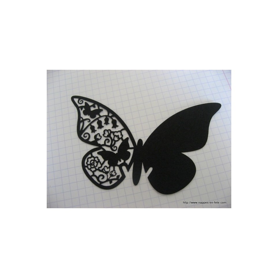 Marque place papillon noir intense en carton découpé