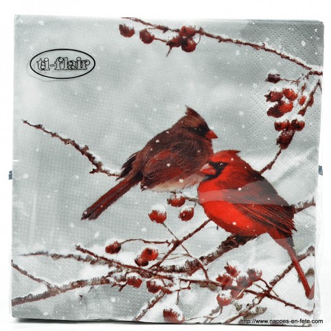 Serviette de table en papier motif oiseau cardinal