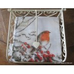 Serviette de table en papier motif oiseau rouge gorge