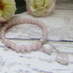 bracelet cœurs en quartz rose, idée pour saint Valentin ou fête des mères,