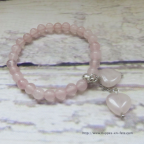 bracelet cœurs en quartz rose, pour communion