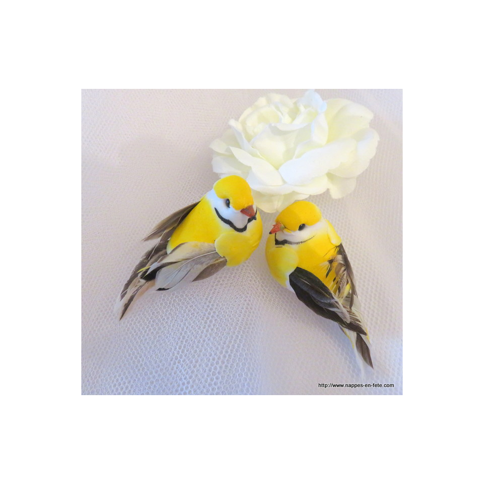 Couple De Petits Oiseaux Artificiels Jaune Pour Déco Thème Oiseaux